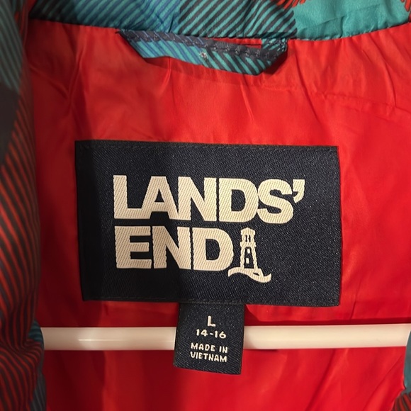 Lands' End Red/Blue Plaid 600 Down Insulated FullZip Puffer Vest Women’s Large - Picture 2 of 11
